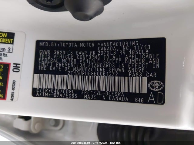 Toyota Corolla S Plus 2014 2T1BURHE8EC061272 Image 9