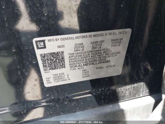 3GKALMEV4LL294585 GMC Terrain Fwd Sle