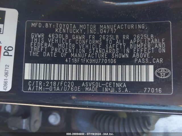 Toyota CAMRY LE 2017 4T1BF1FK9HU770106 Image 9