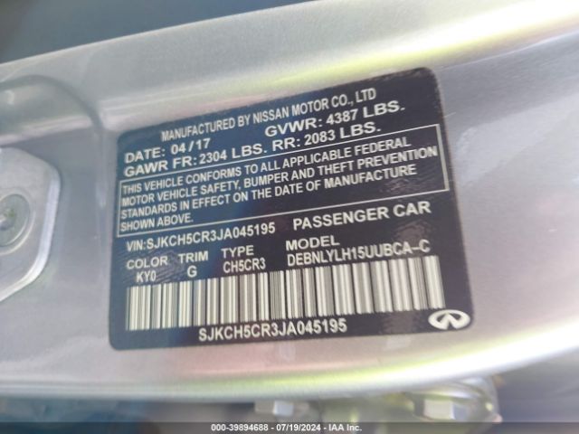 SJKCH5CR3JA045195 Infiniti Qx30 Premium