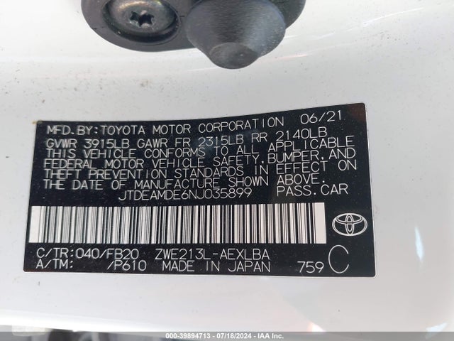 Toyota Corolla Hybrid Le 2022 JTDEAMDE6NJ035899 Image 9