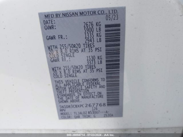 5N1DR3CBXPC267768 Nissan Pathfinder Sl Fwd