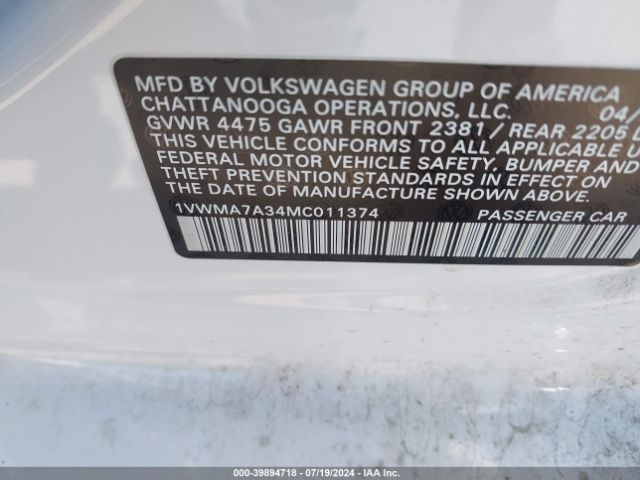1VWMA7A34MC011374 Volkswagen Passat 2.0t R-line