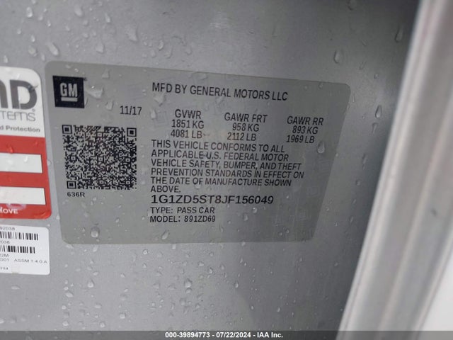 Chevrolet MALIBU LT 2018 1G1ZD5ST8JF156049 Image 9