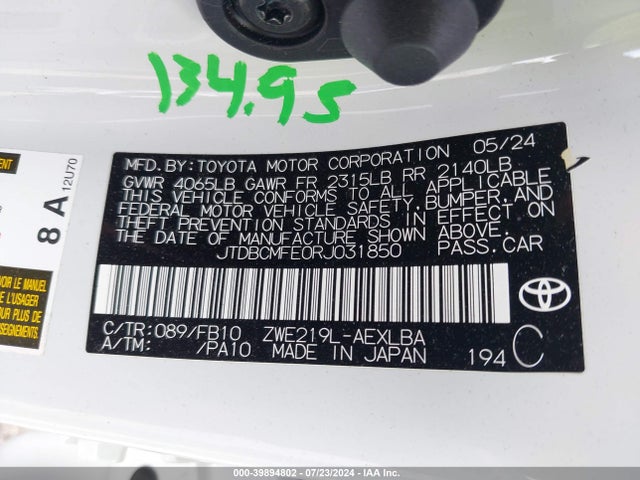 Toyota Corolla Hybrid Le 2024 JTDBCMFE0RJ031850 Image 9