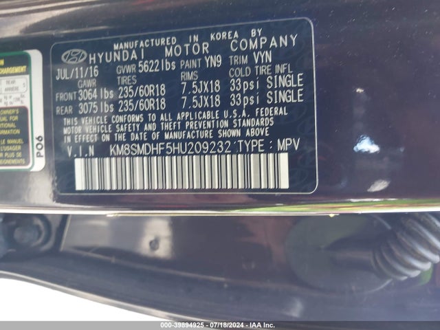 Hyundai Santa Fe Se 2017 KM8SMDHF5HU209232 Image 9