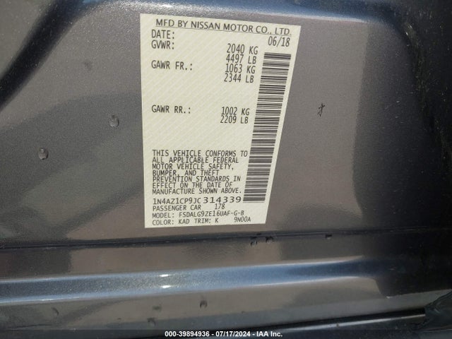 Nissan Leaf Sl 2018 1N4AZ1CP9JC314339 Image 9