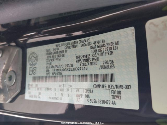 1FMCU0GX2EUD27418 Ford ESCAPE SE