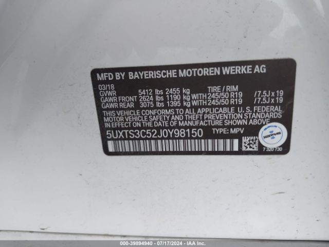 5UXTS3C52J0Y98150 BMW X3 M40i