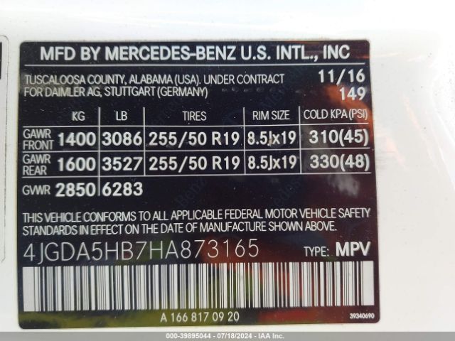 4JGDA5HB7HA873165 Mercedes-Benz Gle 350 4matic