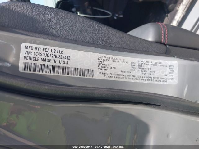 1C4SDJCT7NC227412 Dodge Durango R/t Awd