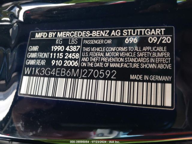 W1K3G4EB6MJ270592 Mercedes-Benz A 220
