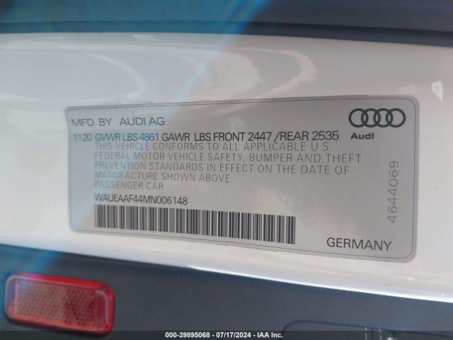 WAUEAAF44MN006148 Audi A4 Premium Plus 45 Tfsi S Line Quattro S Tronic