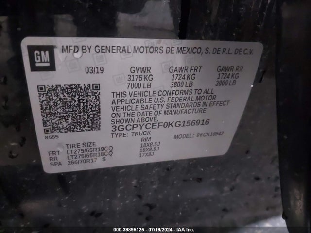 Chevrolet Silverado 1500 Custom Trail Boss 2019 3GCPYCEF0KG156916 Image 9