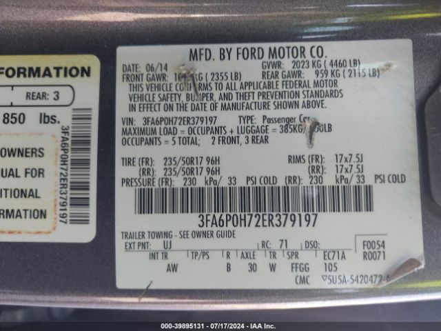 3FA6P0H72ER379197 Ford FUSION SE
