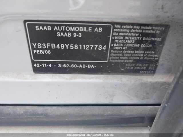 2008 SAAB 9-3 YS3FB49Y581127734 Photo 8