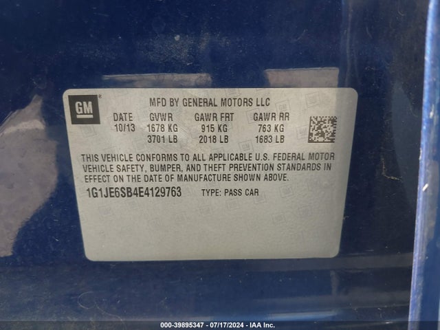 Chevrolet Sonic Ltz Auto 2014 1G1JE6SB4E4129763 Image 9