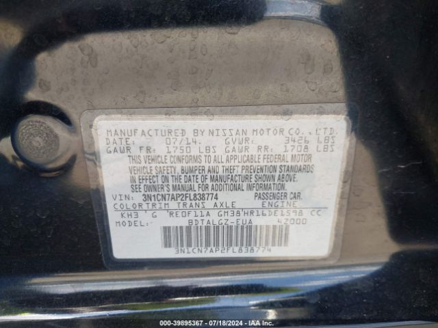 3N1CN7AP2FL838774 Nissan Versa 1.6 Sl