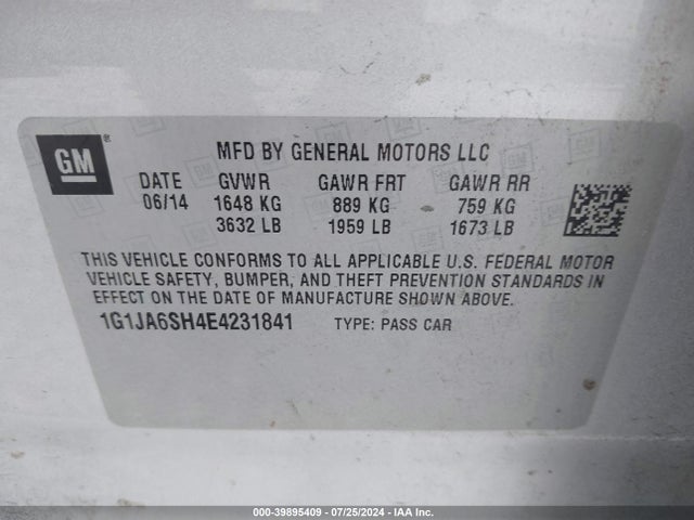 Chevrolet Sonic Ls Auto 2014 1G1JA6SH4E4231841 Image 9