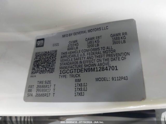 1GCGTDEN9M1284701 Chevrolet Colorado 4wd  Short Box Z71