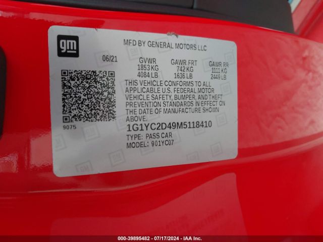 1G1YC2D49M5118410 Chevrolet Corvette Stingray Rwd  3lt