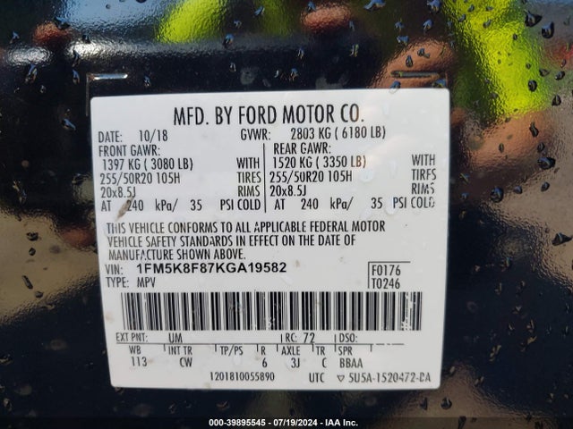 Ford Explorer Limited 2019 1FM5K8F87KGA19582 Image 9