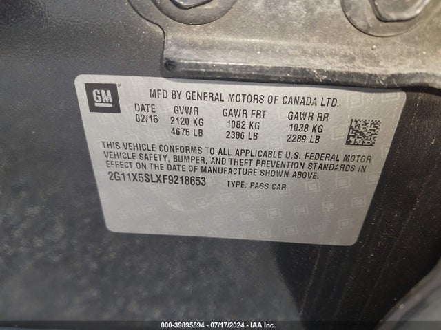 Chevrolet Impala 1fl 2015 2G11X5SLXF9218653 Image 9
