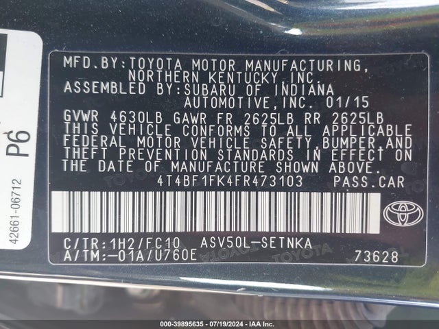 Toyota CAMRY LE 2015 4T4BF1FK4FR473103 Image 9