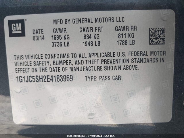 Chevrolet Sonic Lt Auto 2014 1G1JC5SH2E4183969 Image 9