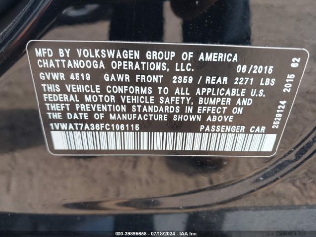 1VWAT7A36FC106115 Volkswagen Passat 1.8t Limited Edition