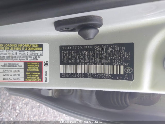 Toyota COROLLA LE 2018 2T1BURHE8JC118807 Image 9