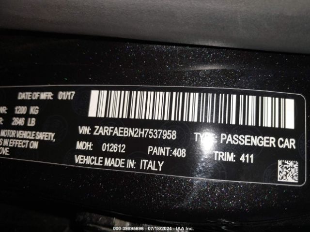 ZARFAEBN2H7537958 Alfa Romeo Giulia Rwd