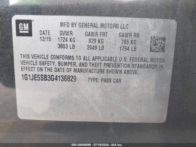 Chevrolet Sonic Ltz Auto 2016 1G1JE5SB3G4136829 Image 9
