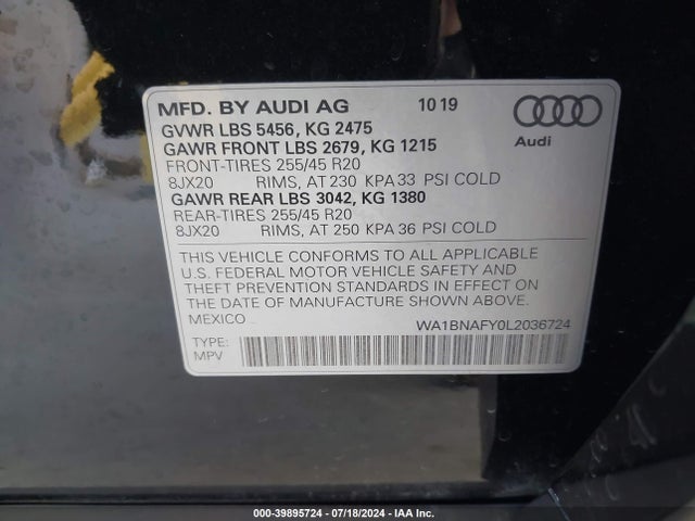 WA1BNAFY0L2036724 Audi Q5 Premium Plus 45 Tfsi Quattro S Tronic