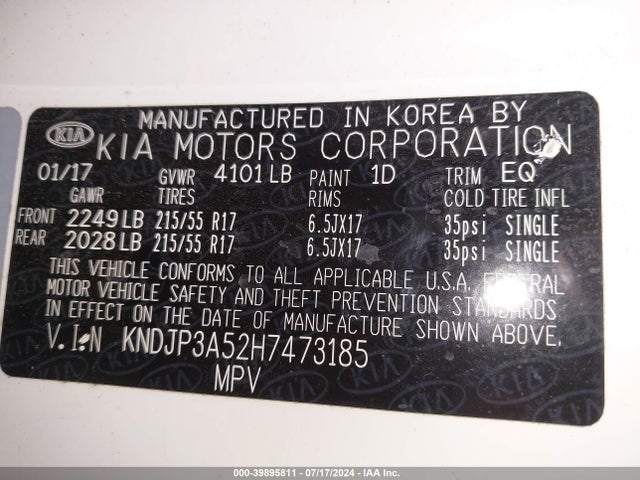 KIA SOUL + 2017 KNDJP3A52H7473185 Image 9