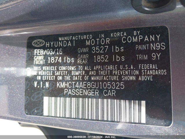 Hyundai ACCENT SE 2016 KMHCT4AE8GU105325 Image 9