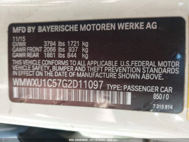 WMWXU1C57G2D11097 Mini Hardtop Cooper