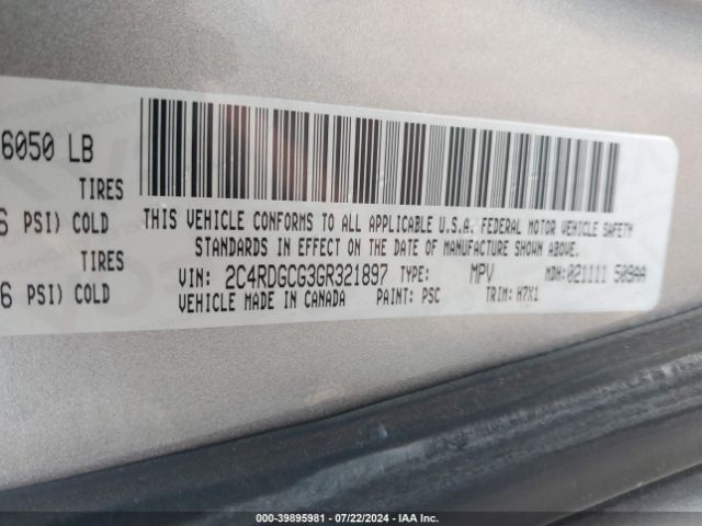 2C4RDGCG3GR321897 Dodge Grand Caravan Sxt