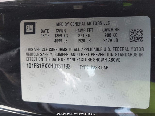 Chevrolet Camaro 1lt 2017 1G1FB1RXXH0131192 Image 9