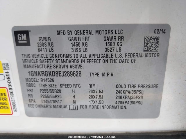 Chevrolet Traverse 1lt 2014 1GNKRGKD8EJ289628 Image 9