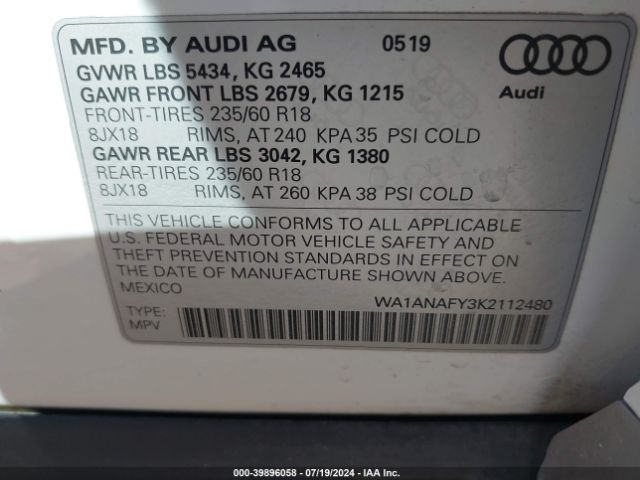 WA1ANAFY3K2112480 Audi Q5 45 Premium