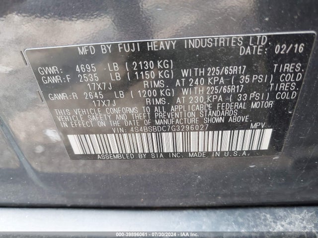 Subaru Outback 2.5i Premium 2016 4S4BSBDC7G3296027 Image 9