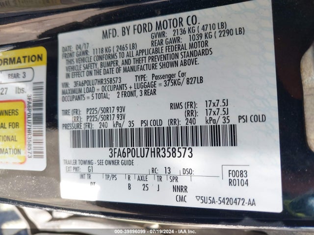 Ford Fusion Hybrid Se 2017 3FA6P0LU7HR358573 Image 9