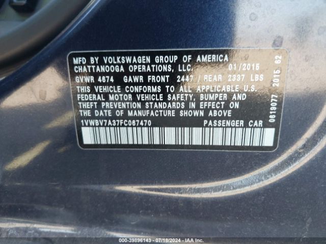 1VWBV7A37FC067470 Volkswagen Passat 2.0l Tdi Se