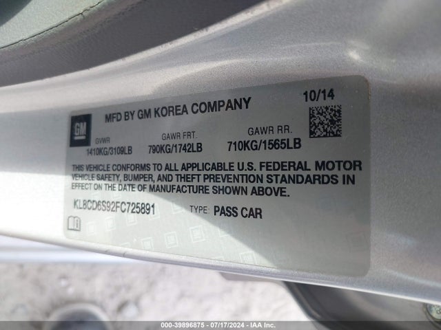 Chevrolet Spark 1lt Cvt 2015 KL8CD6S92FC725891 Image 9