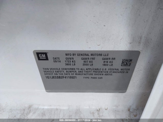 Chevrolet Sonic Ltz Auto 2015 1G1JE5SB2F4118921 Image 9