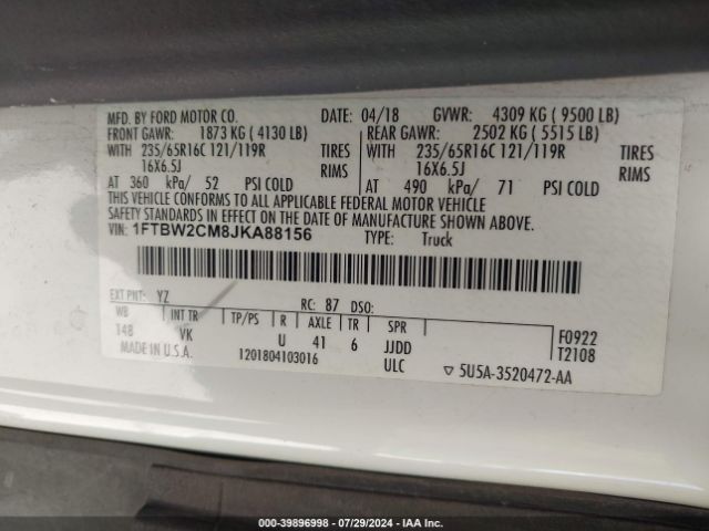 1FTBW2CM8JKA88156 Ford Transit-350