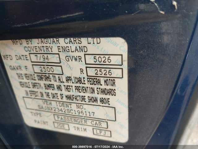 1995 JAGUAR XJS SAJNX2342SC196117 Photo 8