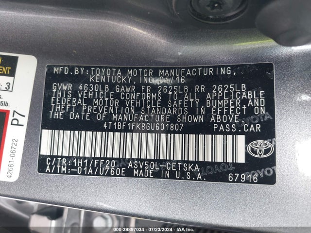 Toyota CAMRY SE 2016 4T1BF1FK8GU601807 Image 9