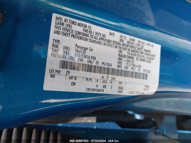 Ford FOCUS SE 2014 1FADP3F21EL160097 Image 9